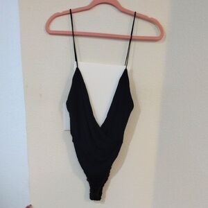 💥 SALE- Donna Karan NY Black Plunge Bodysuit Size 12 NWT